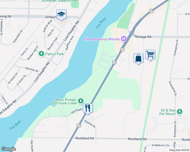 map of restaurants, bars, coffee shops, grocery stores, and more near 406 South Olden Glen in De Pere