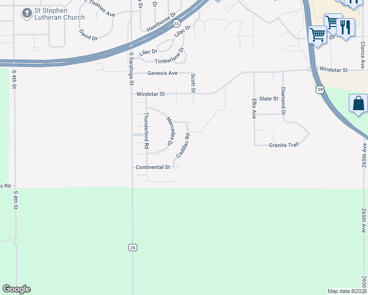 map of restaurants, bars, coffee shops, grocery stores, and more near 609 Cadillac Road in Marshall