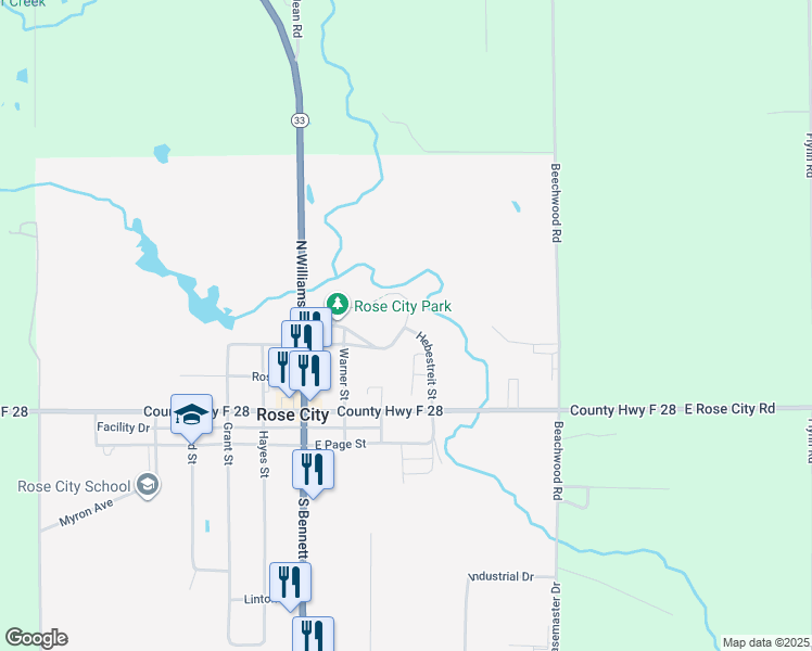 map of restaurants, bars, coffee shops, grocery stores, and more near 198 Hebestreit Street in Rose City