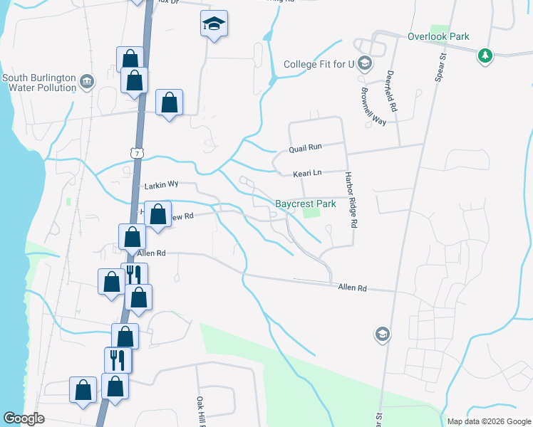 map of restaurants, bars, coffee shops, grocery stores, and more near 33901 Harbor View Road in South Burlington