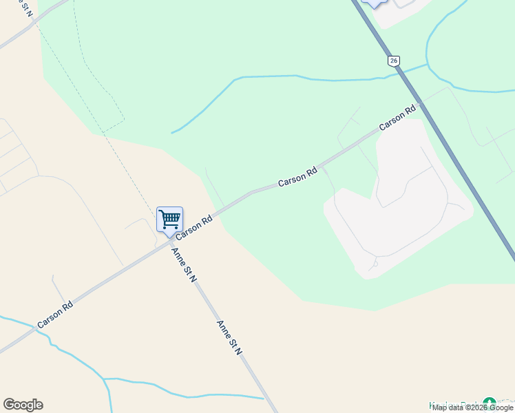 map of restaurants, bars, coffee shops, grocery stores, and more near 1193 Carson Road in Barrie