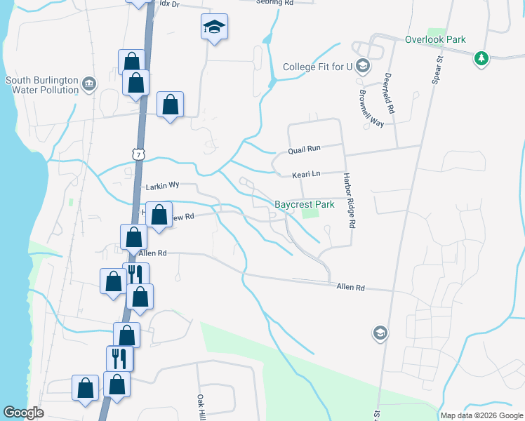 map of restaurants, bars, coffee shops, grocery stores, and more near 33901 Harbor View Road in South Burlington