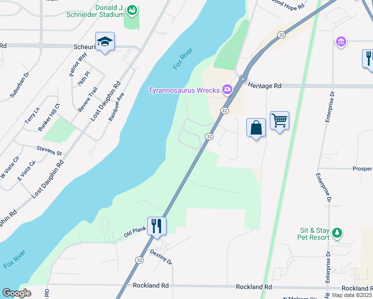 map of restaurants, bars, coffee shops, grocery stores, and more near 480 Olden Glen Road in De Pere