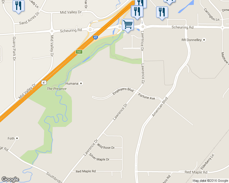 map of restaurants, bars, coffee shops, grocery stores, and more near Employers Boulevard in De Pere