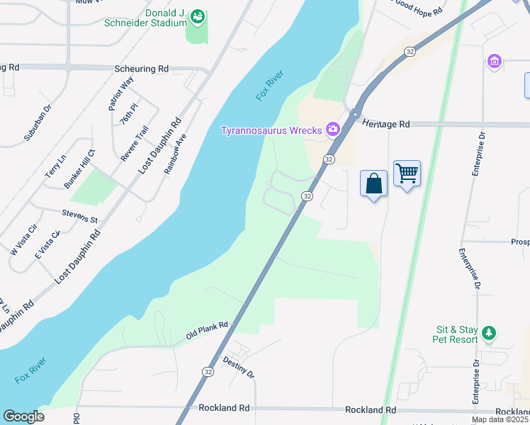 map of restaurants, bars, coffee shops, grocery stores, and more near 480 Olden Glen Road in De Pere
