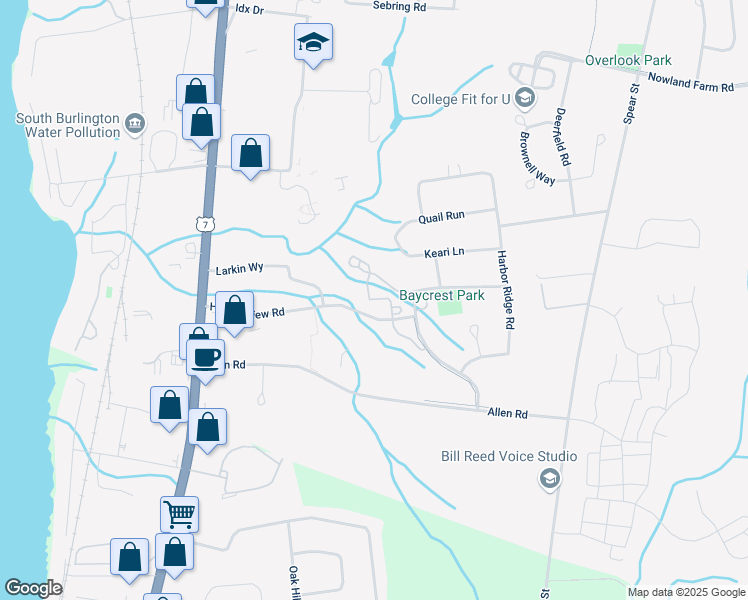 map of restaurants, bars, coffee shops, grocery stores, and more near Harbor Heights in South Burlington