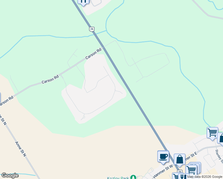 map of restaurants, bars, coffee shops, grocery stores, and more near 57 Glenhuron Drive in Barrie