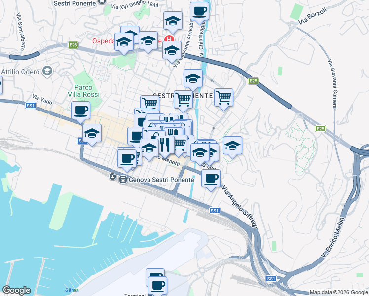 map of restaurants, bars, coffee shops, grocery stores, and more near 4 Vico Traù in Genova
