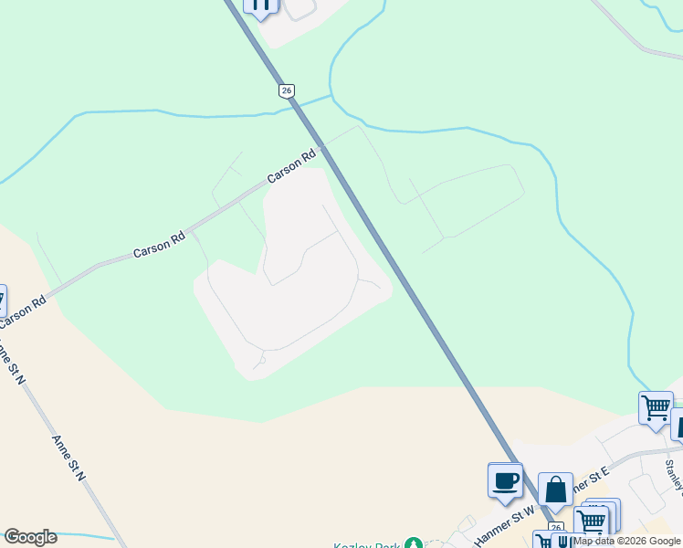map of restaurants, bars, coffee shops, grocery stores, and more near 57 Glenhuron Drive in Barrie