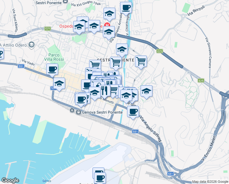 map of restaurants, bars, coffee shops, grocery stores, and more near 4 Vico Traù in Genova