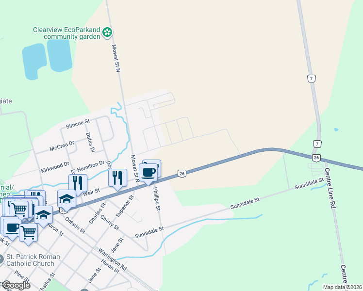 map of restaurants, bars, coffee shops, grocery stores, and more near 301 Junction Road in Clearview
