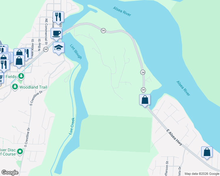 map of restaurants, bars, coffee shops, grocery stores, and more near 278-298 Evergreen Dr in Waldport