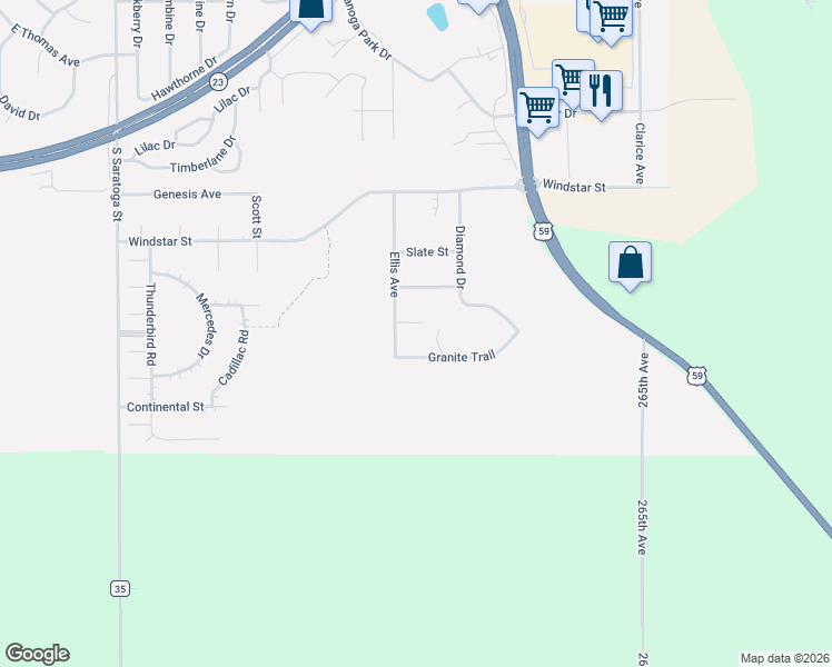map of restaurants, bars, coffee shops, grocery stores, and more near 1101 Granite Trail in Marshall