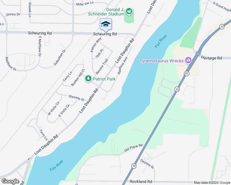 map of restaurants, bars, coffee shops, grocery stores, and more near 1905 Rainbow Avenue in De Pere