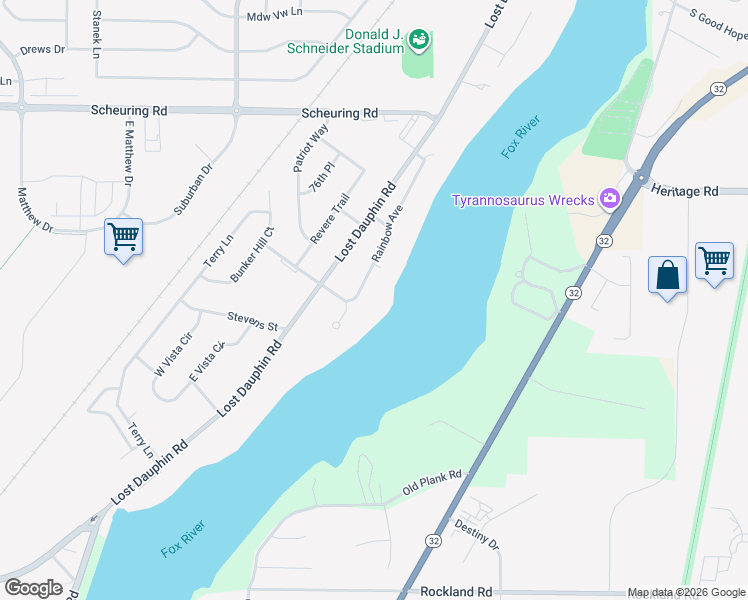 map of restaurants, bars, coffee shops, grocery stores, and more near 1829 Rainbow Avenue in De Pere