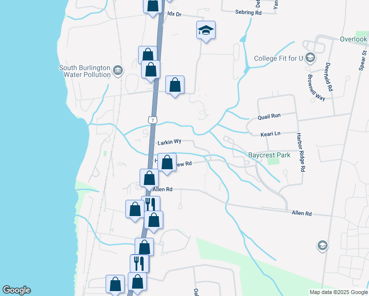 map of restaurants, bars, coffee shops, grocery stores, and more near 1702 Shelburne Road in South Burlington