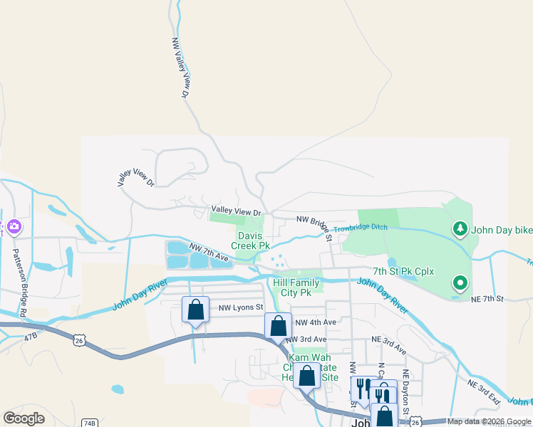 map of restaurants, bars, coffee shops, grocery stores, and more near 537 Northwest Charolais Heights in John Day