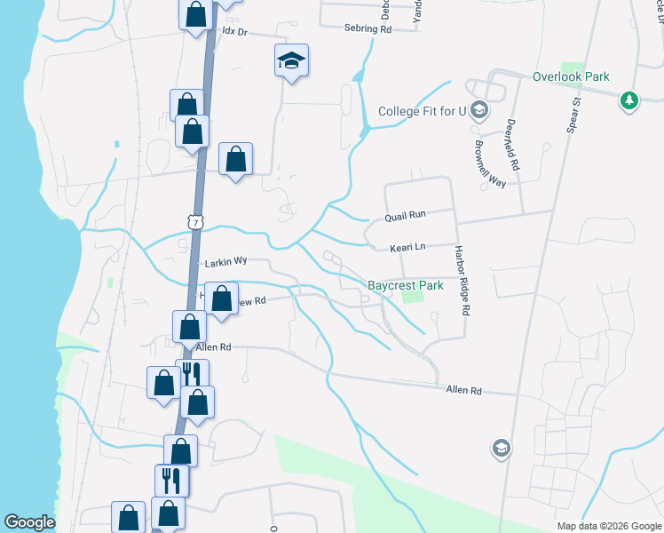 map of restaurants, bars, coffee shops, grocery stores, and more near 301 Baycrest Drive in South Burlington