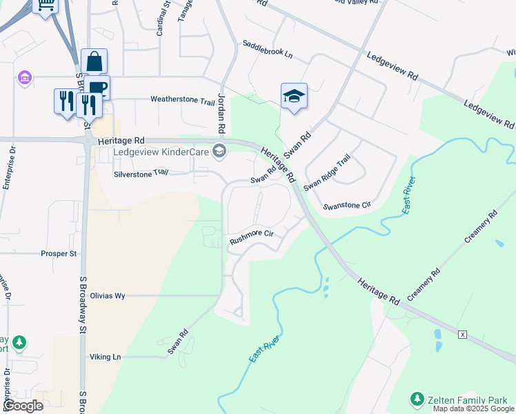 map of restaurants, bars, coffee shops, grocery stores, and more near 1601 Swan Road in De Pere