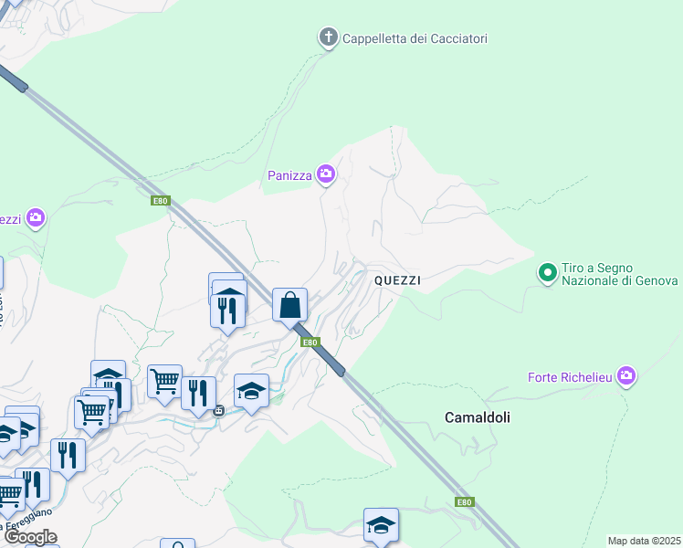 map of restaurants, bars, coffee shops, grocery stores, and more near 15 Via Susanna Fontanarossa in Genova