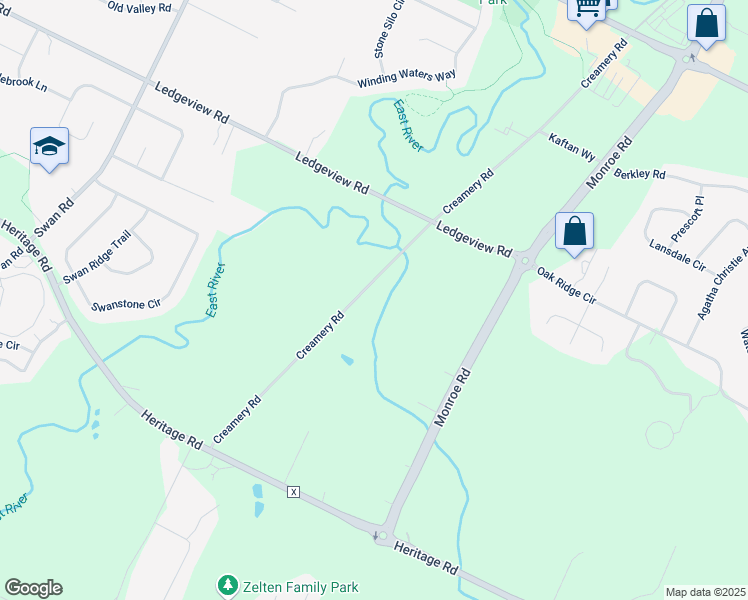 map of restaurants, bars, coffee shops, grocery stores, and more near 4109 Creamery Road in De Pere
