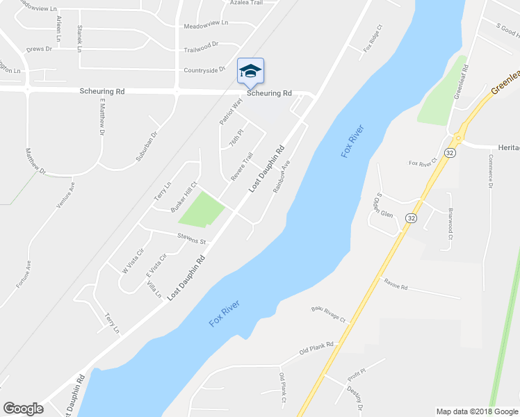 map of restaurants, bars, coffee shops, grocery stores, and more near 1850 Rainbow Avenue in De Pere