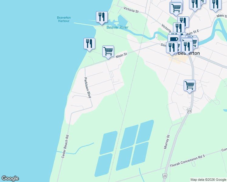 map of restaurants, bars, coffee shops, grocery stores, and more near 93 9 Mile Road in Beaverton
