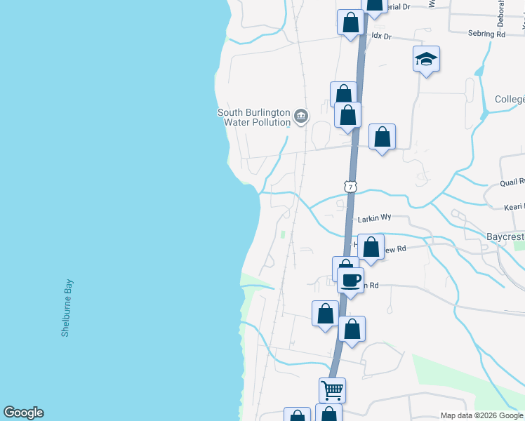 map of restaurants, bars, coffee shops, grocery stores, and more near 32 Brigham Road in South Burlington