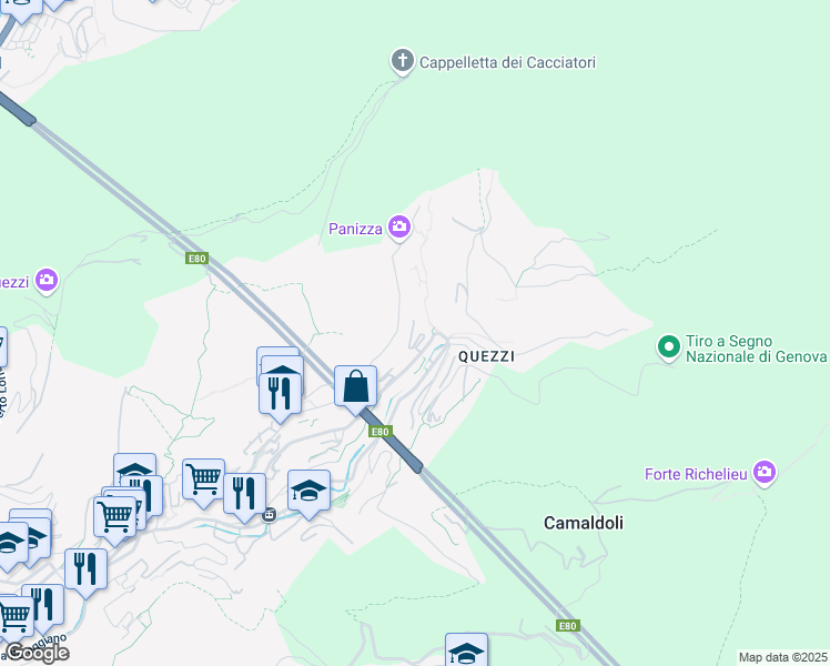 map of restaurants, bars, coffee shops, grocery stores, and more near 15 Via Susanna Fontanarossa in Genova