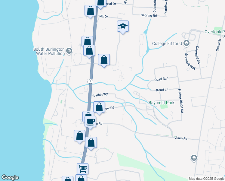 map of restaurants, bars, coffee shops, grocery stores, and more near 1702 Shelburne Road in South Burlington