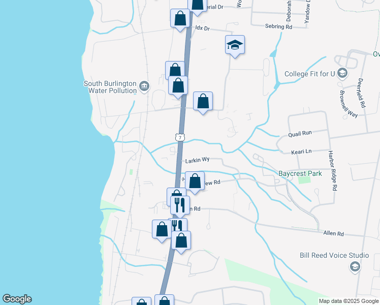 map of restaurants, bars, coffee shops, grocery stores, and more near 1700 Shelburne Road in South Burlington