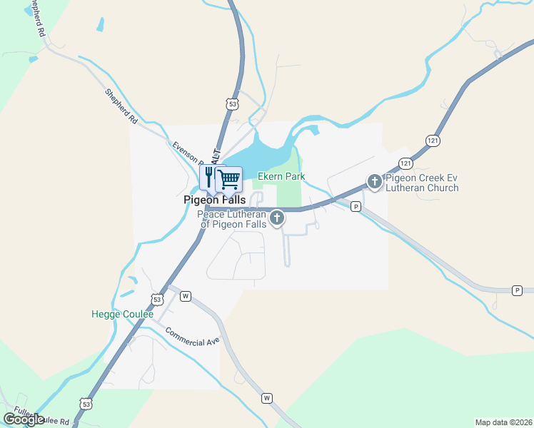 map of restaurants, bars, coffee shops, grocery stores, and more near in Pigeon Falls