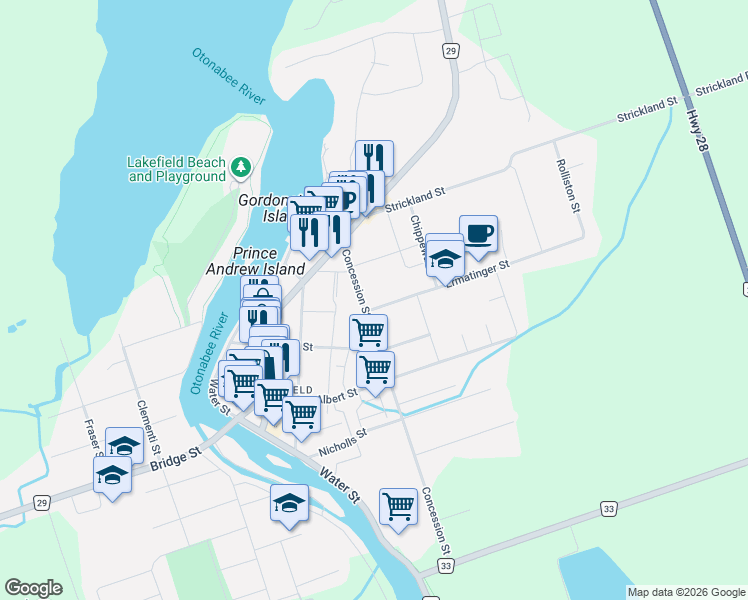 map of restaurants, bars, coffee shops, grocery stores, and more near 9 Ermatinger Street in Harcourt