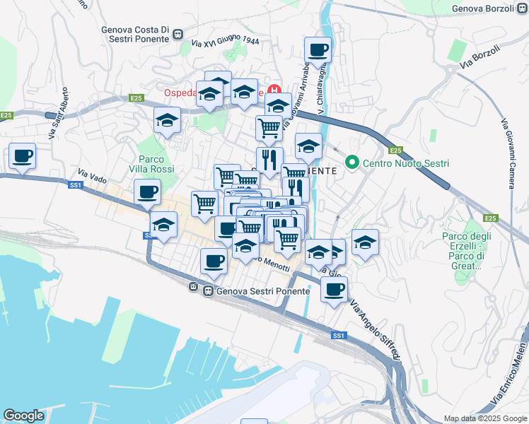 map of restaurants, bars, coffee shops, grocery stores, and more near 1 Via Girolamo di Santo Stefano in Genova