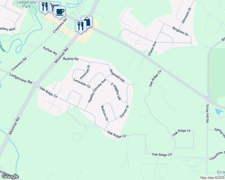 map of restaurants, bars, coffee shops, grocery stores, and more near 2024 East Higgins Hill in De Pere