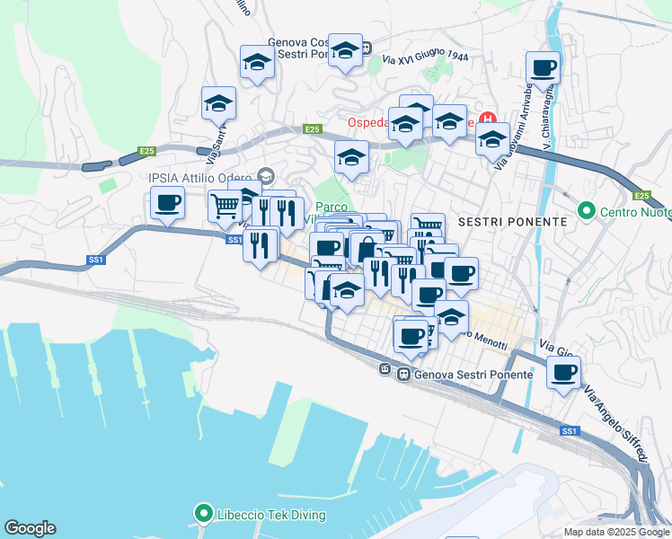 map of restaurants, bars, coffee shops, grocery stores, and more near 1 Piazza Bernardo Poch in Genova