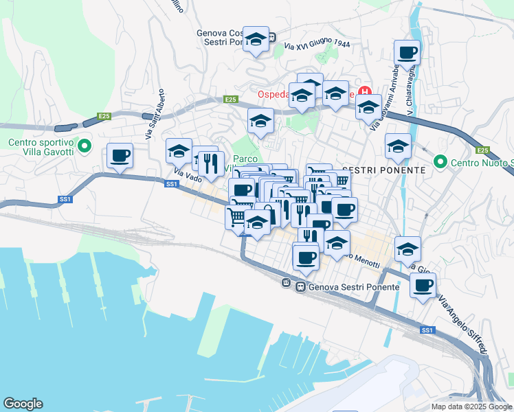 map of restaurants, bars, coffee shops, grocery stores, and more near 5 Piazza Albertina in Genova