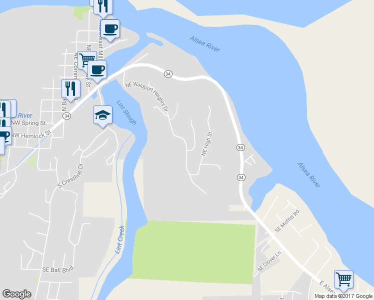 map of restaurants, bars, coffee shops, grocery stores, and more near 165 Waldport Heights Dr in Waldport