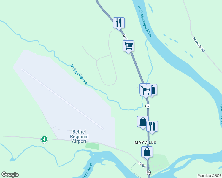 map of restaurants, bars, coffee shops, grocery stores, and more near 112 Deer View Road in Bethel