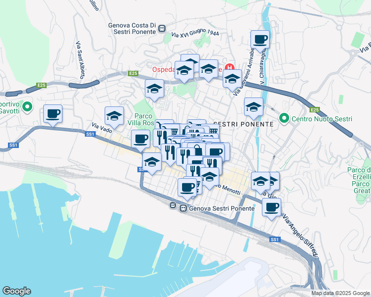 map of restaurants, bars, coffee shops, grocery stores, and more near 5 Via Chiappori in Genoa