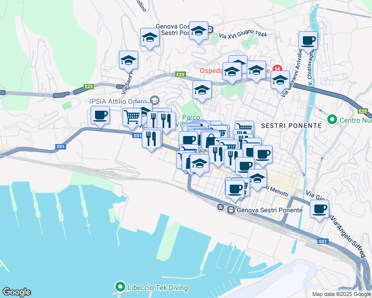 map of restaurants, bars, coffee shops, grocery stores, and more near 1 Piazza Bernardo Poch in Genova