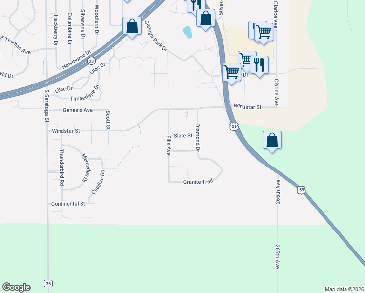 map of restaurants, bars, coffee shops, grocery stores, and more near 1606 Diamond Drive in Marshall