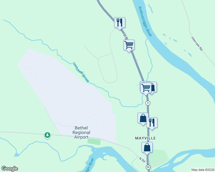 map of restaurants, bars, coffee shops, grocery stores, and more near 112 Deer View Road in Bethel