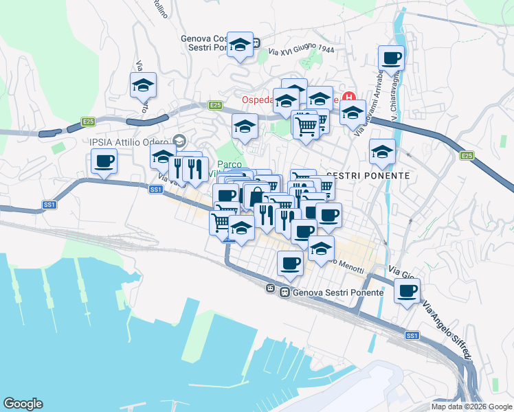 map of restaurants, bars, coffee shops, grocery stores, and more near 5 Piazza Albertina in Genova