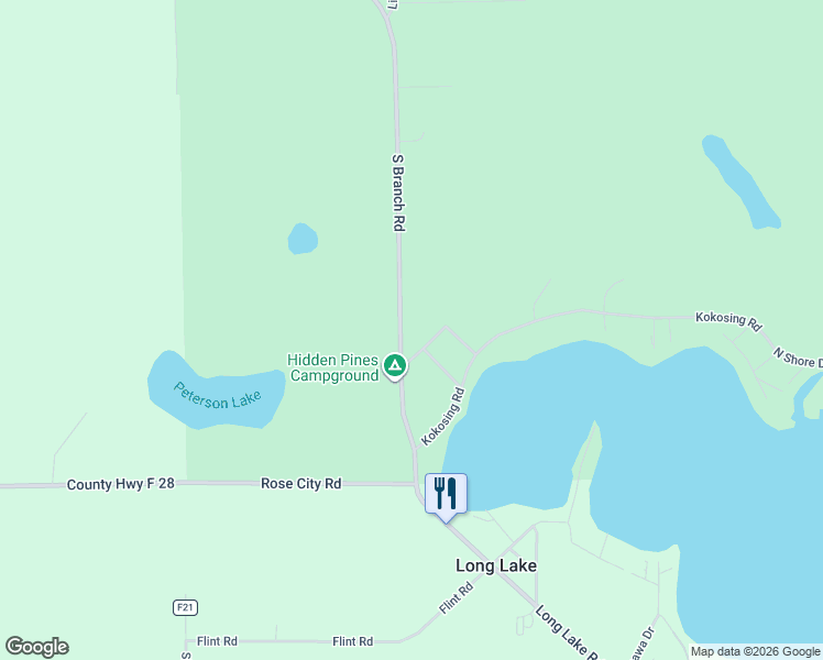map of restaurants, bars, coffee shops, grocery stores, and more near 5026 County Line Road in Long Lake