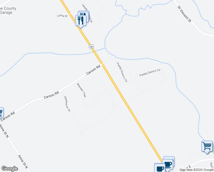 map of restaurants, bars, coffee shops, grocery stores, and more near 78 Glenhuron Drive in Barrie