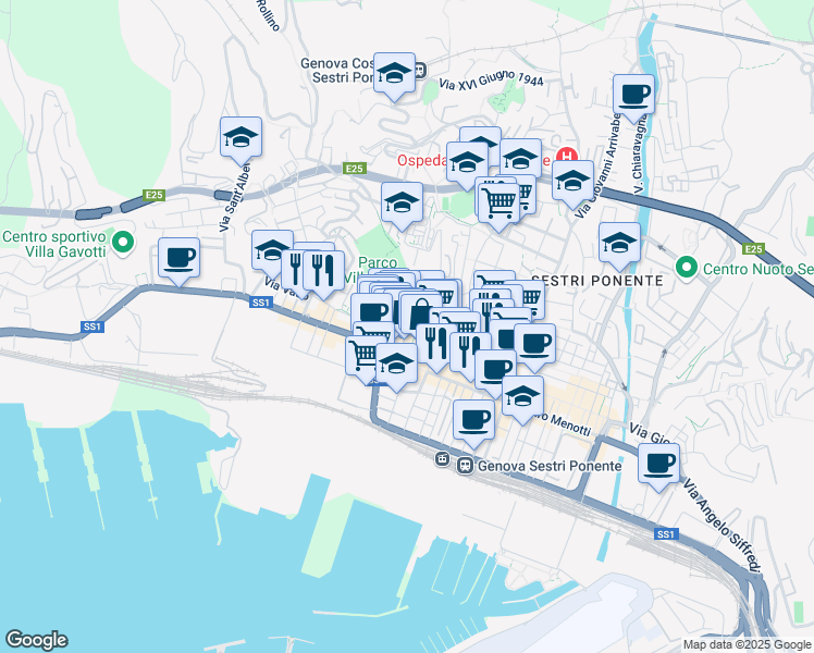 map of restaurants, bars, coffee shops, grocery stores, and more near 5 Piazza Albertina in Genova
