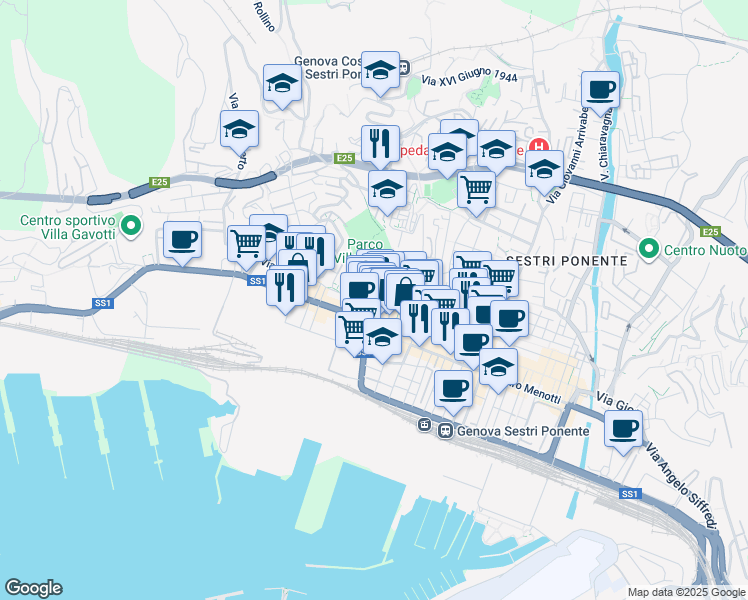 map of restaurants, bars, coffee shops, grocery stores, and more near 27 Via Vado in Genova