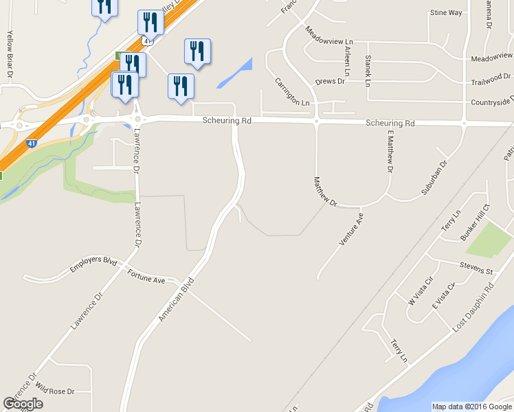 map of restaurants, bars, coffee shops, grocery stores, and more near 1869 American Boulevard in De Pere