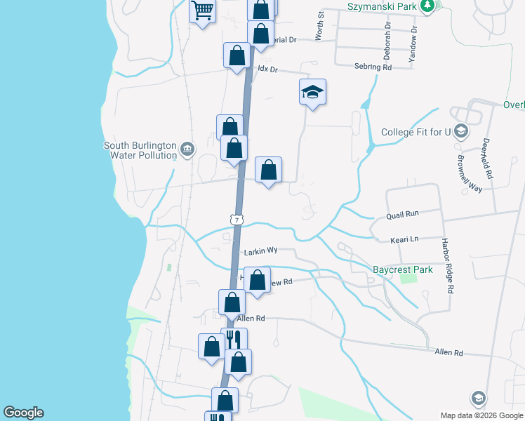 map of restaurants, bars, coffee shops, grocery stores, and more near 1690 Shelburne Road in South Burlington